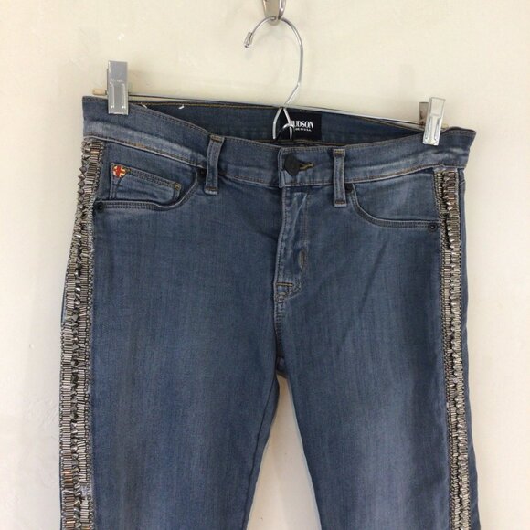 Hudson Luna Crop Super Skinny Embellished Jeans - Picture 7 of 13